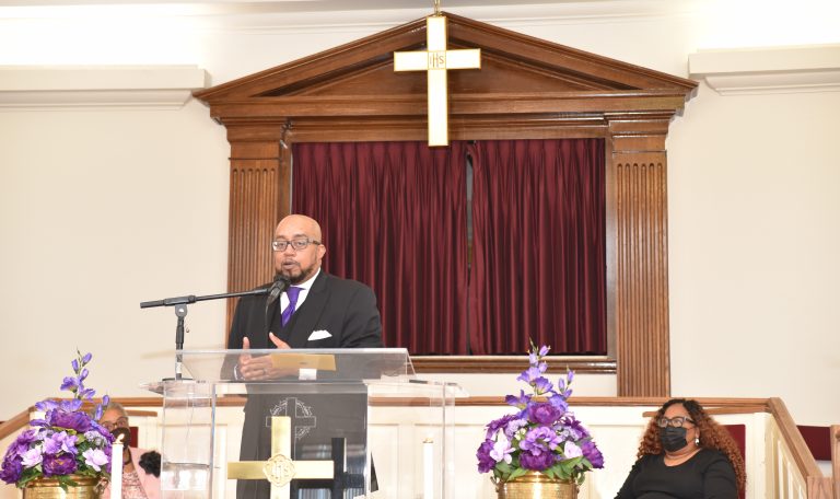 Pastor Harold Brooks in the pulpit